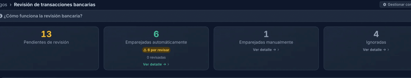 Conciliación bancaria automática: transacciones cruzadas con contratos activos.